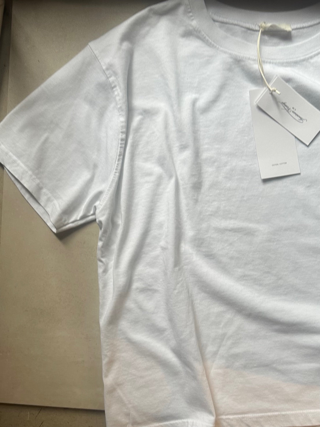 Close-up of American vintage white t-shirt